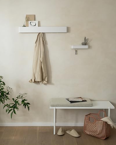 KAZAI. Wieszak na klucze 'Tone' | Minimalistyczny design wieszaków na klucze z Berlina | Nowoczesny uchwyt z metalową półką | Tablica jako mebel przedpokoju na ścianę | Biały