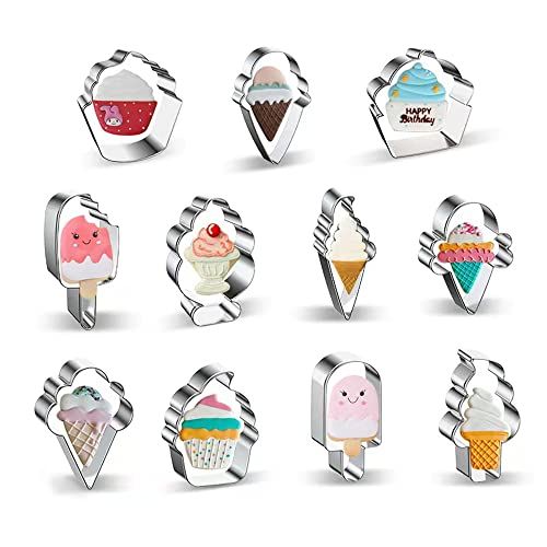 Belons Ensemble de 11 emporte-pièces pour crème glacée et biscuits, en acier inoxydable, pour la décoration de gâteaux en fondant, le glaçage et la pâtisserie