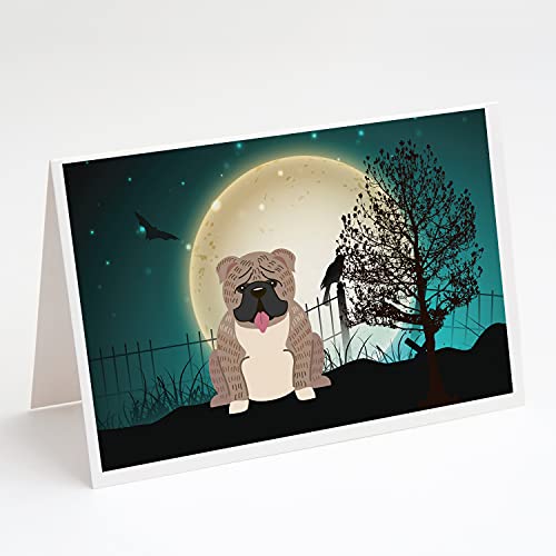 Caroline's Treasures BB2316GCA7P Halloween Scary English Bulldog Grey Brindle Greeting Cards and Envelopes Pack of 8 Blank Cards with Envelopes Whimsical A7 Size 5x7 Blank Note Cards