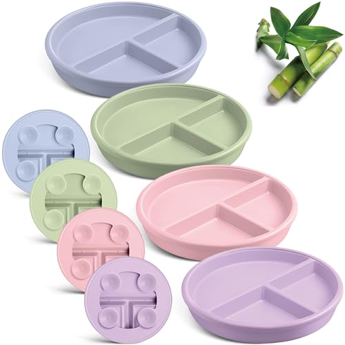Domensi 4 Pcs Bamboo Plates Baby Suction Plates with Removable