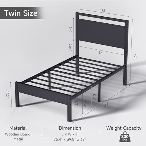 Image of Z-hom Twin Bed Frames, Twin Bed Frame with Headboard and Footboard, with Under Bed Storage, All-Metal Support System, Noise Free, Black