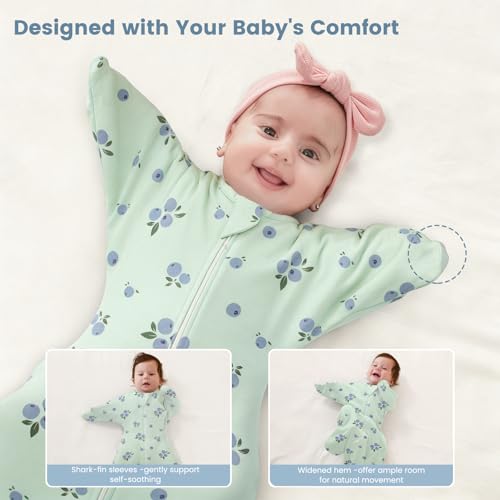 Image of ZIGJOY Swaddle Sleep Sack 3-6 Months, 0.5 Tog Baby Wearable Blanket | Rayon Made From Bamboo, Soft & Cool & High Stretchy. 2-way Zipper for Easy Diaper Changes. Long Sleeves Allow Self-soothing