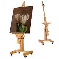 VISWIN Studio Heavy-Duty Easel, Tilts Flat & Movable, Adjustable Solid Beech Wood Large Easel Stand for Painting, TV & Display, Holds Canvas Up to 71\", Floor Art Easel for Adults, Artists - N