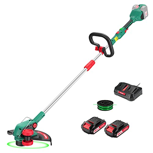 HYECHO 36V Brushless Coupe Bordure Sans Fil avec Batterie 2*2,0Ah, Diamètre de Coupe 35cm, Vitesse Variable, Poignée de Réglable, Tête Pivotante 2 Fils Avancement Automatique