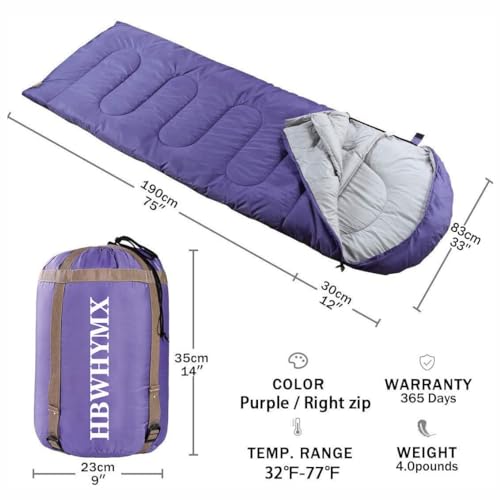 Bolsa de dormir para adultos HBWHYMX, rectangular, ligera, impermeable, tamaño 86 x 31.5 pulgadas, para camping y senderismo miniatura 2