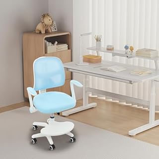 FUNYSF Sedia da ufficio per bambini, con braccioli e poggiapiedi, girevole a 360° e inclinabile