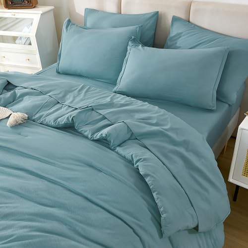 Litanika King Size Comforter Set Grayish Teal - 7 Pieces Bed in a Bag King Bedding Comforter Sets, Solid Lightweight Bed Set with Comforter, Sheets, Pillowcases & Shams