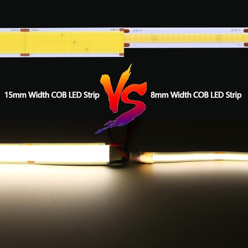Image of GOMING 24V 15mm Width COB LED Strip Natural White 4000K 960LED /M 16.4ft(5M) 120W High Brightness 13750lm CRI 93+ Big Luminous Surface IP20 Not Waterproof LED Tape Lights for DIY Decor(No Power Supply)