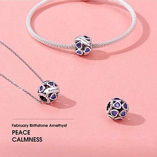 NINGAN Birthstone Charms 925 Sterling Silver Love Heart Openwork Bead for Charm Bracelets and Necklaces with 5A Cubic Zirconia, Birthday Mothers Day Jewelry Gifts Women - Image 4