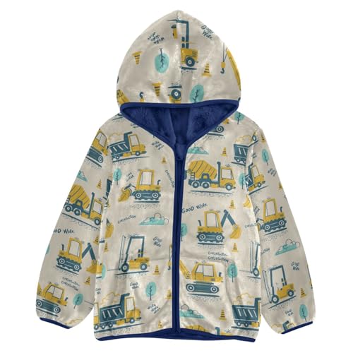 Cute Construction Machinery Girls Fleece Jacket Girls Fall Jacket Girls Zip Up Hoodie Girls Sherpa Jacket 2-10T