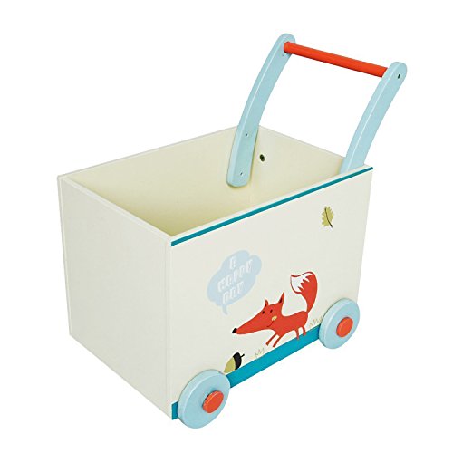 Labebe - Trotteur Bebe, Marcheur, Chariot de Marche, Chariot Enfant, Trotteur Bebe FilleGarcon, Trotteur Voiture Blanc Renard, Roues Jouet Chariot Bois, Pousser Trotteur pour 1 Ans et Plus