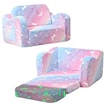 MeMoreCool Folding Kids Sofa Bed, Toddler Sofa Chair, Soft Plush Fold Out Kids Couch Glow in The Dark, Comfy Baby Recliner for Girls & Boys, Glowing Unicorn