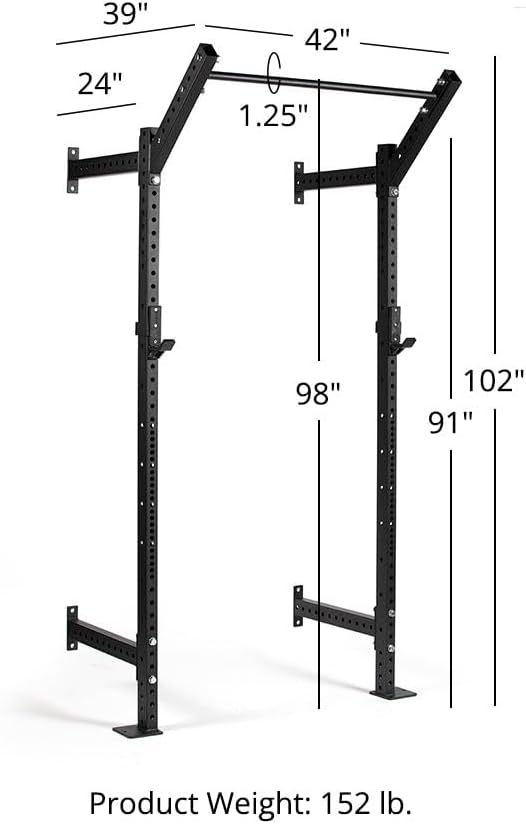 Titan Fitness T-3 Series Space Saving Power Rack, 91" Height x 24" Depth, Bottom Side Braces Included, Compact Wall Mounted Power Rack, 2x3 11-Gauge Steel Uprights, Includes J-Hooks & Pull-Up Bar