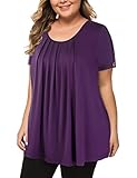 MANER Women's Plus Size Tops Short Sleeve Flowy Shirts Casual Blouses Tunic Tops L-4XL (Purple,...