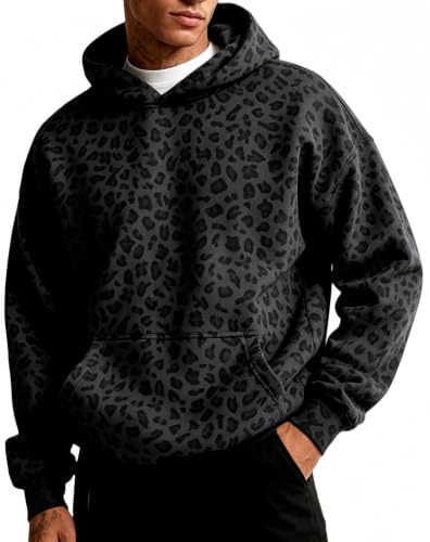 YEOU Men's Fashion Pullover Hoodie Sweatshirt Fleece Y2K Harajuku Hip Hop Streetwear Casual Sweatshirt Hooded (US, Alpha, Small, Regular, Regular, Cheetah -black)