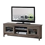 65” TV Stand with Storage & Glass Display Cabinets, Driftwood TV Stand for Living Room or Bedroom with Cable Management, Fits Screens up to 65 Inches When Measured Diagonally, Grey