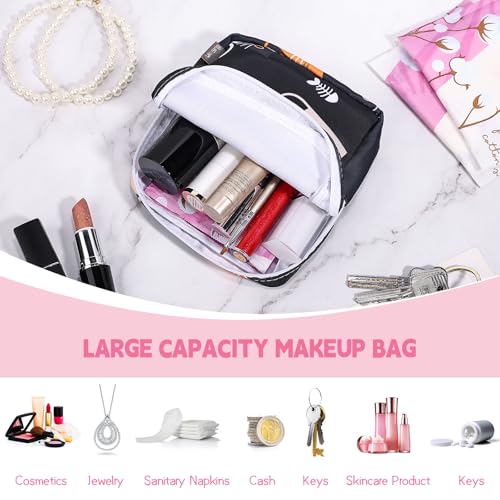 Image of Likesing 5.1 inch Mini Makeup Bag for Purse, Nylon Small Makeup Pouch Travel Cosmetic Make up Bags for Women Girls, Cute Preppy Mini Toiletry Bag Coin Pouch Period Bag(5170 Pink Black)