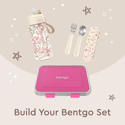 Image of Bentgo Kids Stainless Steel Utensil Set - Reusable Fork, Spoon & Storage Case, PFAS- & BPA-Free, Easy-Grip Handles, Lightweight, Dishwasher Safe, School Lunch, Travel & Outdoors (NEW Cowgirl Dreams)