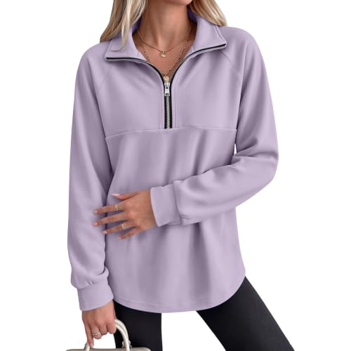 Quarter Zip Pullover Women Oversized Raglan Fleece Mock Neck Sweatshirt - image 6