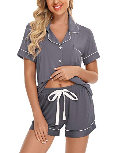 Image of Senert Womens Pajamas Set Short Sleeve Sleepwear | Soft Top and Shorts Lounge Sets, Button Down Post Partum Maternity Pjs Set, Summer Pajamas