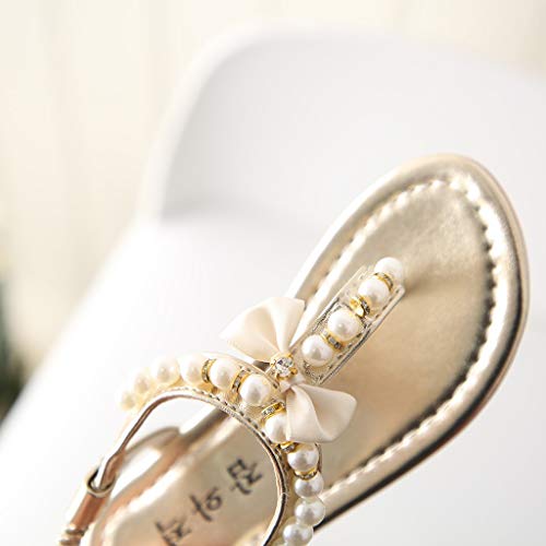 Moonker Baby Boys Girls Summer Sandals Beach Shoes For 1-12 Years Old Children Kids Bowknot Pearl Princess Thong Sandals (5-5.5 Years Old, Gold) #TOP5