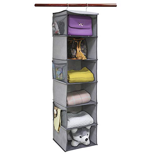 homyfort Organizador Estante para Jerseys de Tela con 6 estantes, Armario de Tela para Ropa de bebé y Otros Accesorios, Estantería Colgante de Tela, Gris Lino, XDX6CP