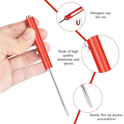 Image of 60 Pieces Pocket Screwdriver Mini Tops and Pocket Clips Magnetic Slotted Small Screw Driver with a Single Blade Head for Mechanical, Electrician (Red)