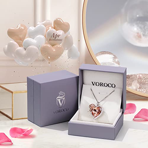 Voroco Love Heart Necklace For Women & Girls 925 Sterling Silver Birth Flower Necklace With January Birthstone Crystal Birthday Christmas Valentine’s Day Jewelry Gift For Women Wife Girlfriend Her #TOP4