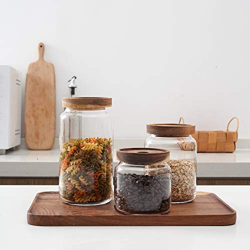 Kmwares Set Of 3 Clear Glass Food Jars/Canisters With Airtight Seal Acacia Wood Lids For Kitchen/Bathroom/Pantry Storage, Serving Pasta, Candy, Snack, Leaf Tea, Coffee Bean, Dry Food #TOP2