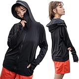 [ＺＡＩＤＥＡ] ラッシュガード パーカー レディース 水着 UVカット 顔まで 軽量 速乾 通気性 つば ジップ 日焼け防止 体型カバー 長袖 (ブラック, L)