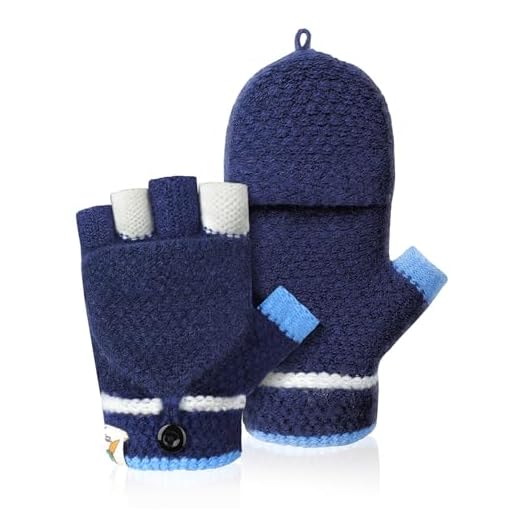 Kiiwah Kinder Handschuhe Fingerlos mit Kappe, für 2-5 Jahre Jungen Mädchen, Winter Warme Fingerlose Strickhandschuhe Fingerhandschuhe Fäustlinge Kinderhandschuhe (Marineblau)