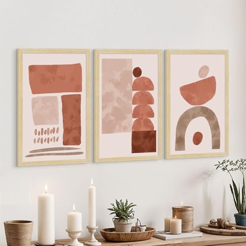 Image of ArtX Paper Bohemian Stones Wall Painting For Living Room, Drawing Room Decoration, Boho Framed Painting for Wall Decoration, Wall Decor For Bedroom, Multicolor, 36.0 x 18.0 inches, Set Of 3