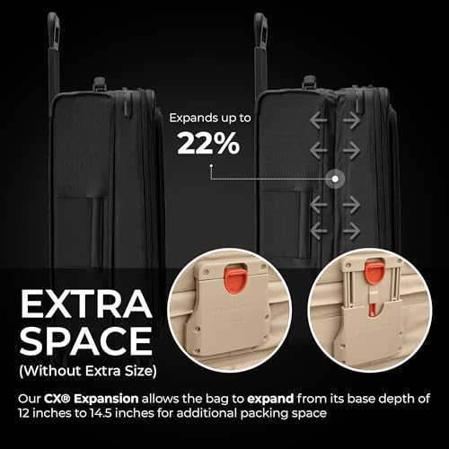 Image of Briggs & Riley 29 inch Large Expandable Spinner - Checked Luggage for Travel, Suitcases with Wheels, Softside Rolling Bag for Men & Women, Self-Repairing Zipper - Baseline Collection, Black