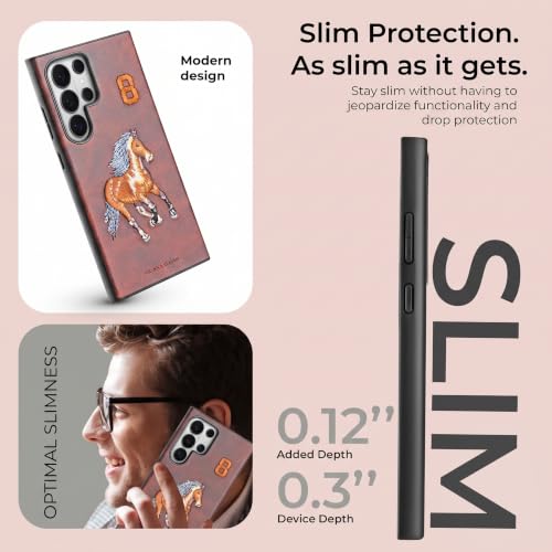 Image of PULOKA - Mobile Cover Compatible for Samsung S26 Ultra - Horse Embroidery - Sleek & Stylish - Protective & Anti Scratch Phone Cover Vegan Leather Back Case - Men & Women - Santa Barbara Polo - Brown