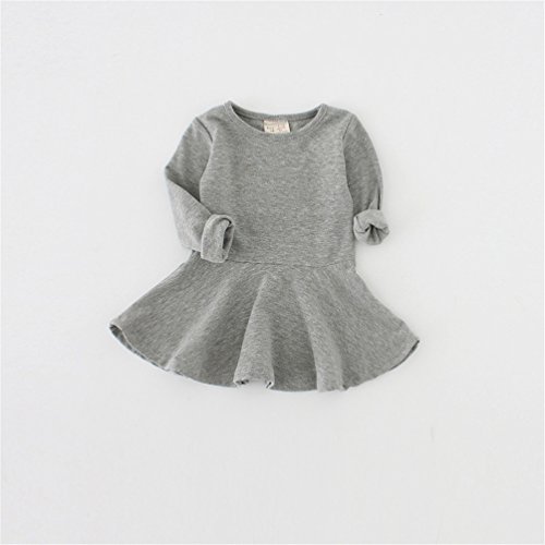 Csbks Toddler Baby Girls Long Sleeve Cotton Dress Solid Ruffle Tops 2T Gray #TOP1