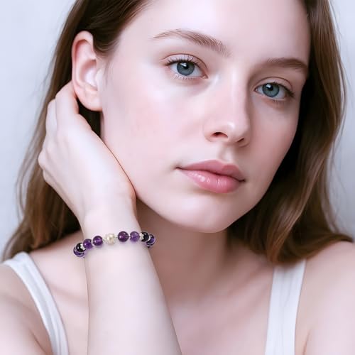 Certified Natural Amethyst Bracelet Gift Set for Women, 8mm Freshwater Pearl & Birthstones in Sterling Silver - Adjustable Beaded Chain Jewelry (Length 8'')2