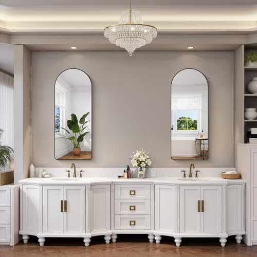 Image of FORBATH Large Arched Wall Mirror 48x20 Inch, Black Arch Bathroom Mirror with Aluminum Frame, Arched Mirror for Dresser, Fireplace,Entryway,Home Decor,Hanging or Leaning Against Wall