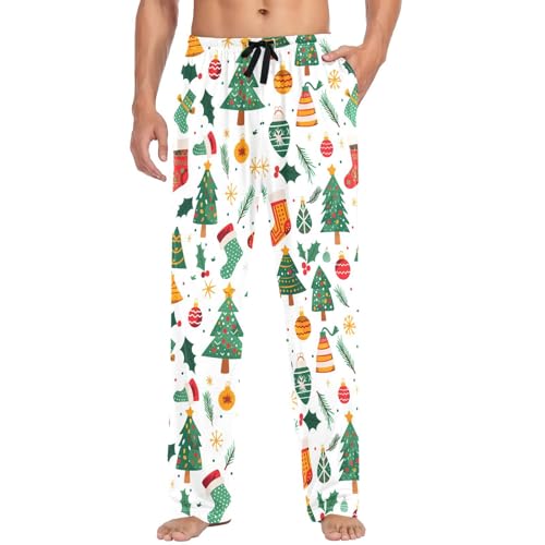 visesunny Mens Cotton Pajama Pants PJ Bottoms Christmas Stocking Decoration Lightweight Soft Lounge Sleepwear with Pockets