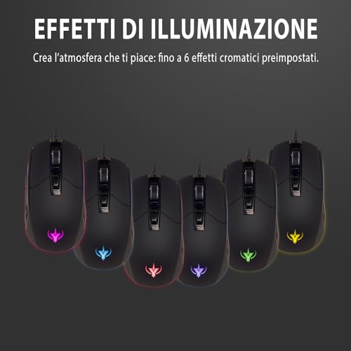 Mouse Gaming Ergonomico, 7 Pulsanti Programmabili, 7200 DPI, Effetti RGB 6 Colori, Filo Intrecciato 1.6m, Compatibile con Tappetino PC - Mouse gaming - Immagine 2