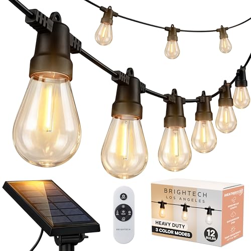 Image of Brightech Ambience Pro 27-Ft Solar String Lights for Outside - Super Bright Remote Control Color Adjustable Outdoor String Light - Commercial Grade String, Waterproof LED for Patios, Camping, 12 Bulbs