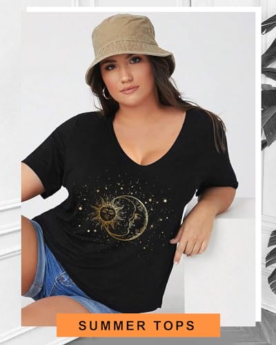 Plus Size Graphic Tees for Women - 1X-4X T Shirts Oversized Tshirts V Neck Loose Fit Summer Short Sleeve Top2
