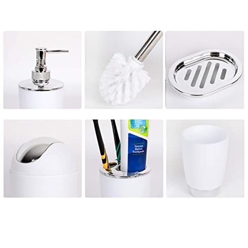YCOCO 6 Pcs Plastic Bathroom Accessories,Includes Toothbrush Holder,Toothbrush Cup,Soap Dispenser,Soap Dish,Toilet Brush,Trash Can,White - Thumbnail 3