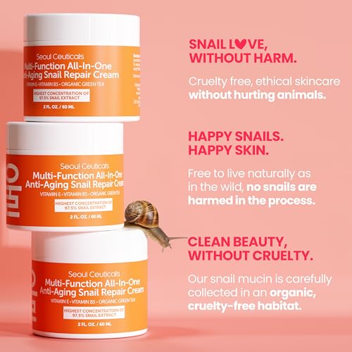 SeoulCeuticals Snail Repair Cream Moisturiser – 97.5% Snail Mucin Korean Skincare Day and Night Cream – Powerful All-In-One Organic Anti-Ageing Snail Moisturiser For Brightening and Hydrating, 60ml - Image 6