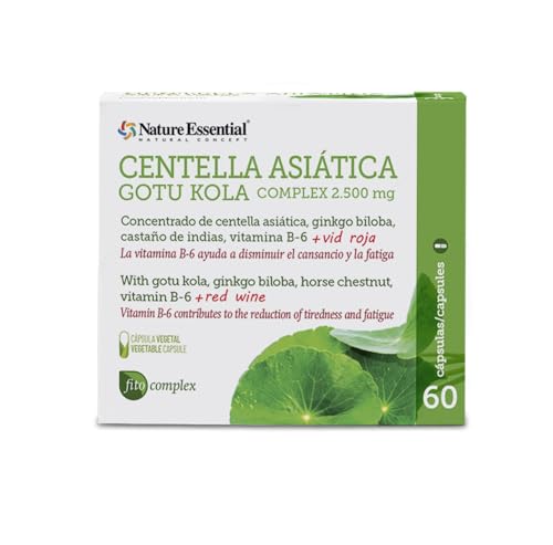 Nature Essential | Centella Asiática Complex 2500 mg | 60 Cápsulas | Con Castaño de Indias, Vid Roja y Ginkgo Biloba