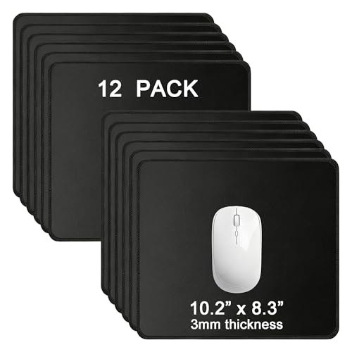 12 Pack Mouse Pads Bulk, Black Mouse Pads for Desk, Office and School