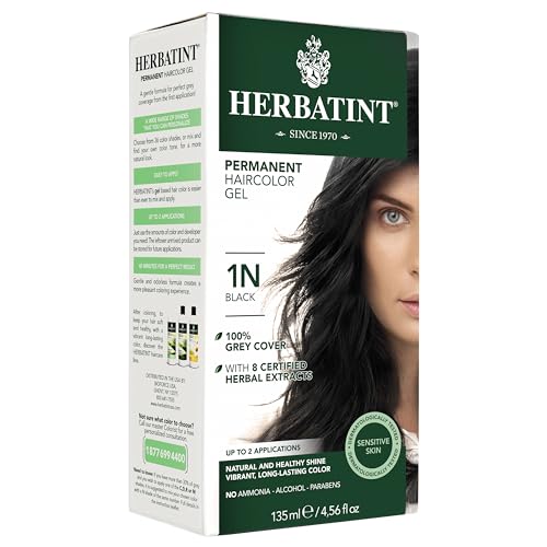Herbatint Permanent Haircolor Gel, 1N Black, Alcohol Free, Vegan, 100% Grey Coverage – 4.56 oz