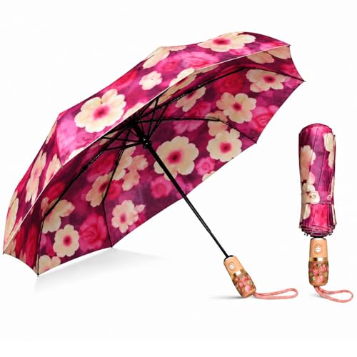 Image of BENAVJI Umbrella for Women -3 Fold, UV Coated, Auto Open Close- Printed Design Umberallas for Ladies, Girls and Men
