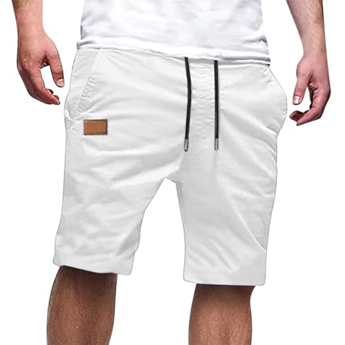 Pantalones Cortos Hombre Bermudas Cargo Shorts Verano Casual Moda Color Sólido Vintage Pantalón Trabajo Running Correr Playa Pantalon Corto Deporte con Bolsillos y Cintura Elástica Shorts Talla Grande
