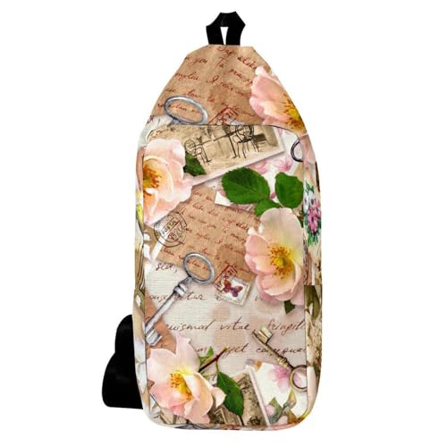 Sac à dos vintage plumes et clés roses bandoulière randonnée voyage