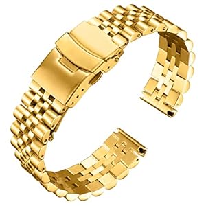 BINLUN Stainless Steel Watch Band Replacement Metal Watch Strap with Double Locking Foldover Clasp for Men Women 18mm 20mm 22mm 24mm 26mm in Silver, Gold, Black, Rose Gold, Two Toned